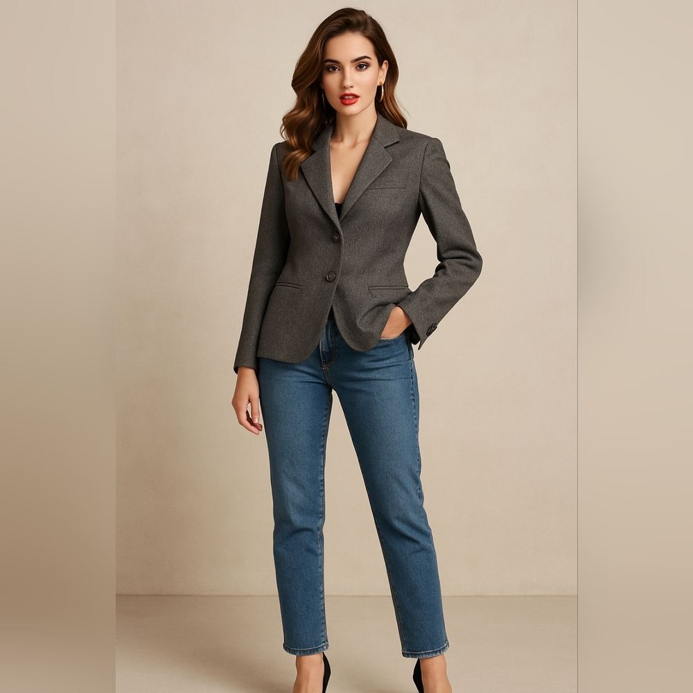 Vintage Austin Hill Gray Wool Blend Blazer  Classic Women’s Tailored Jacket
